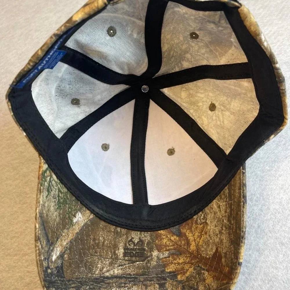 ort Authority camo baseball cap with adjustable strap. Cotton & polyester blend.